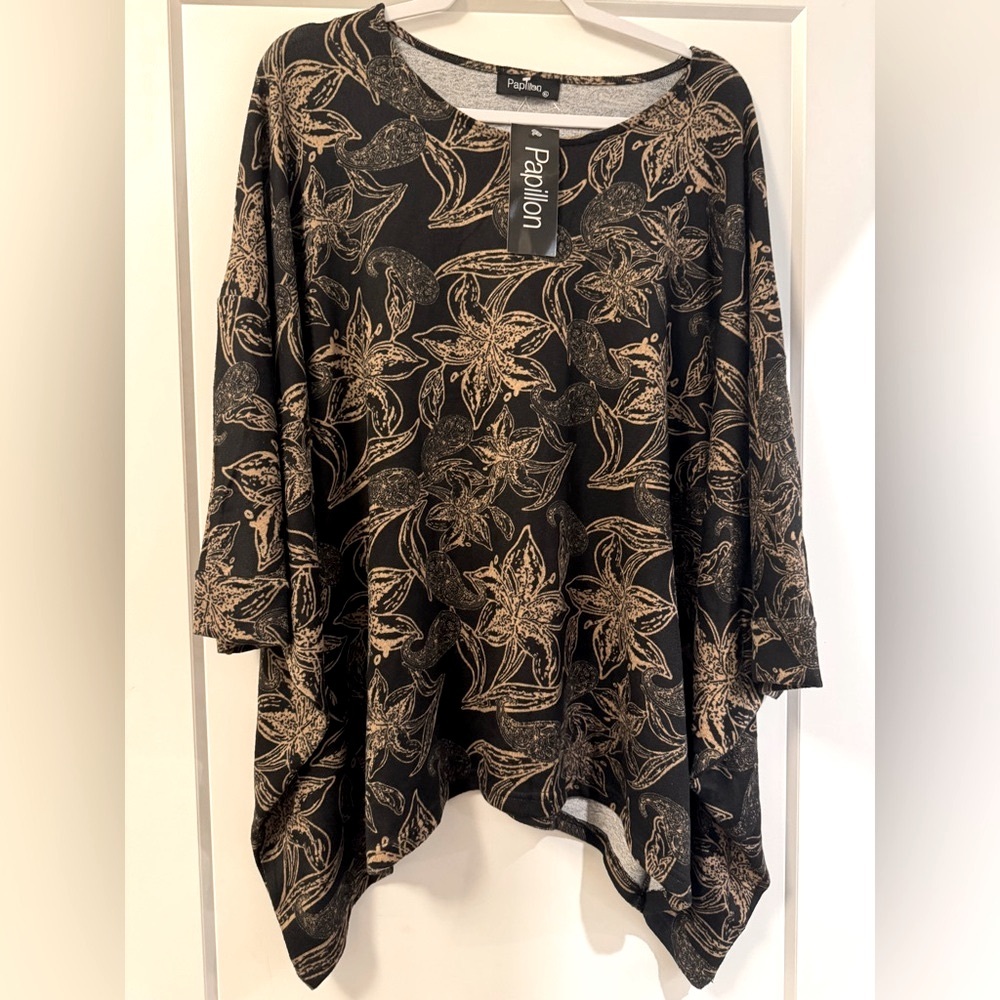 Papillon Black Tunic with Gold Floral Motif